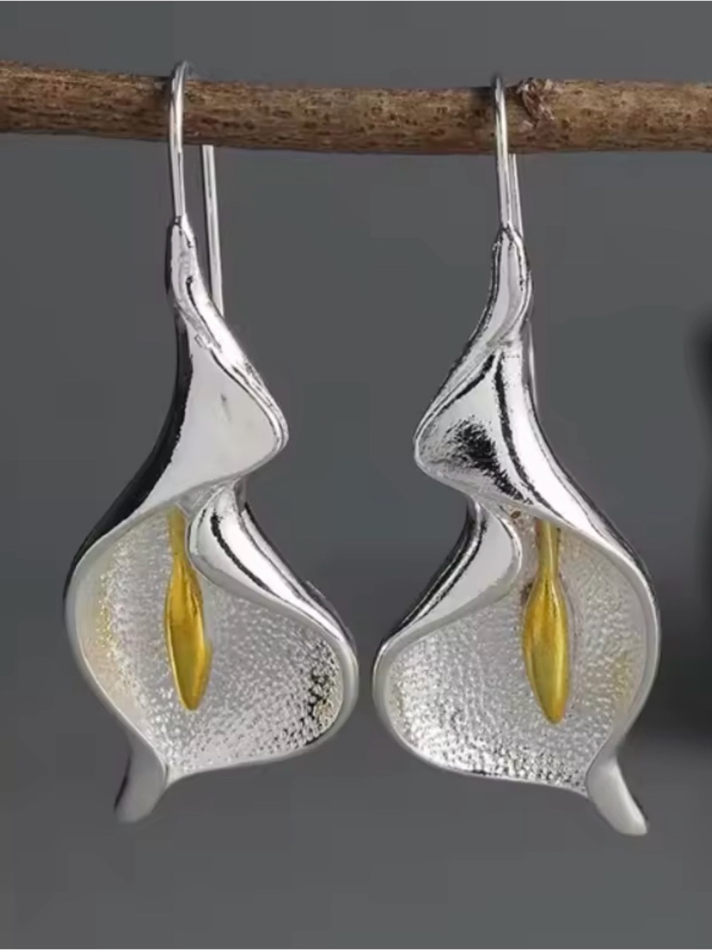 Calla Lily Earrings with Gold Accent - Elegant Women's Jewelry